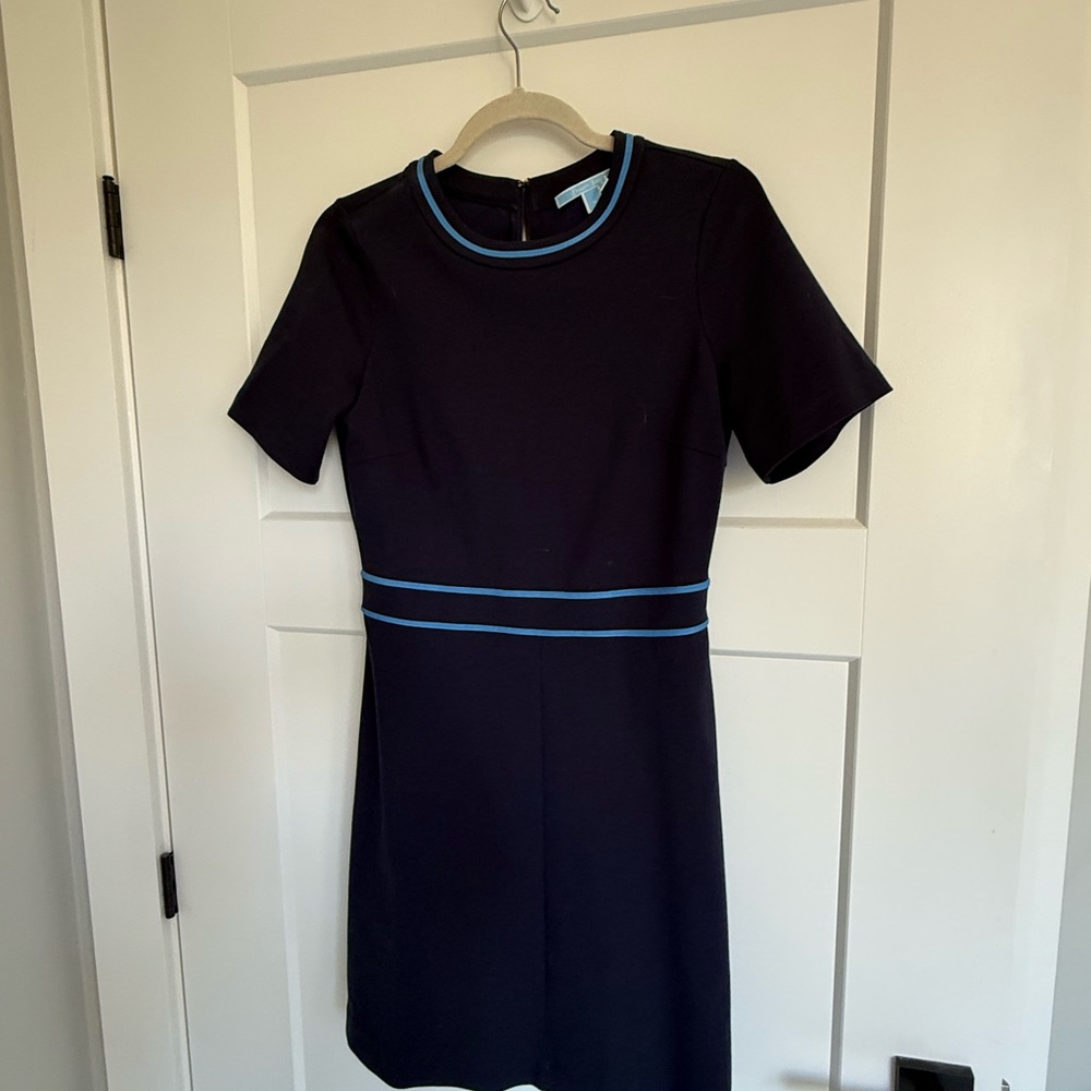 Draper James Navy Midi Dress with Light Blue Trim